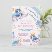 Invitation Élégant licorne arc-en-ciel diamants couronne anni (Debout devant)