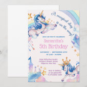 Invitation Élégant licorne arc-en-ciel diamants couronne anni (Devant / Derrière)