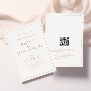 Invitation Elegant Ligne d'écriture or Bordure Code QR Mariag