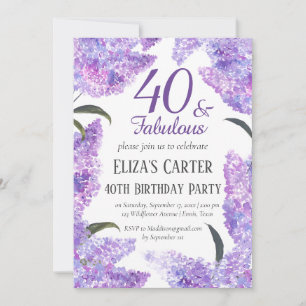 Invitation Elégant Lilac 40ème anniversaire de Quarante Fleur