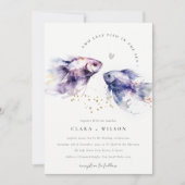 Invitation Elégant Lilac Aquarelle Mariage de poisson côtier (Devant)
