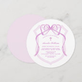 Invitation Élégant Lilac Bow Crest Baptisme (Devant / Derrière)