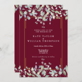 Invitation Élégant Lilac Floral Bourgogne Tout en un Mariage (Devant / Derrière)