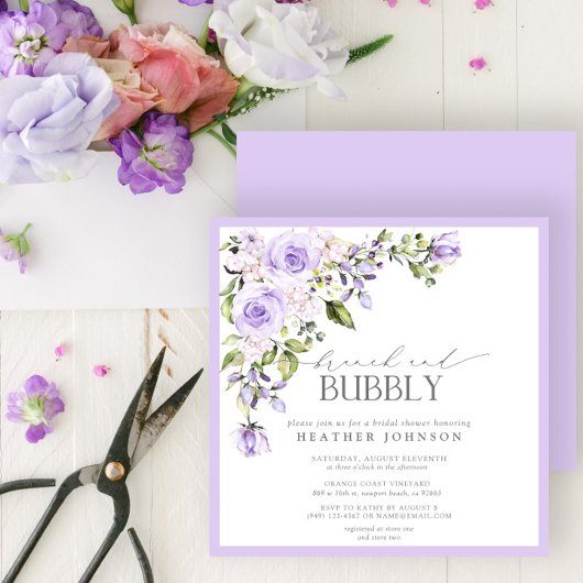 Invitation Elegant Lilac Floral Brunch & Bubbly Bridal Shower