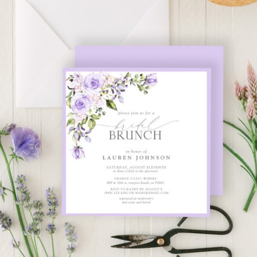 Invitation Élégant Lilac Lavender Botanical Bridal Brunch