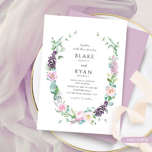 Invitation Élégant Lilac, Mariage violet et rose