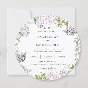 Invitation Élégant Lilac mauve Flore Mariage