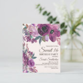 Invitation Élégant Lilac Plum Purple Floral Script Sweet 16 (Debout devant)