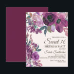 Invitation Élégant Lilac Plum Purple Floral Script Sweet 16<br><div class="desc">Belle et élégante couleur botanique lilas et prune violette couleur botanique douce 16 anniversaire invitation sur un arrière - plan crème/blanc.</div>