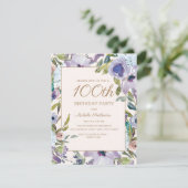Invitation Élégant Lilac Purple Floral 100e anniversaire (Debout devant)