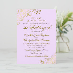 Invitation Élégant Lilac Purple & Gold Classic Mariage formel