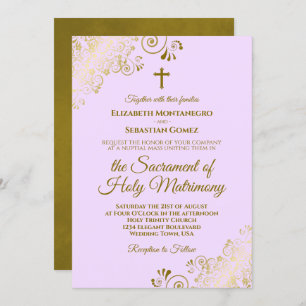 Invitation Élégant Lilac Purple Gold Mariage catholique moder