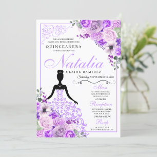 Invitation Elégant Lilac violet Floral Quinceanera Anniversai