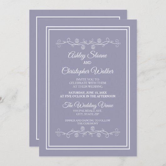 Invitation Élégant Lilac violet Mariage blanc (Devant / Derrière)