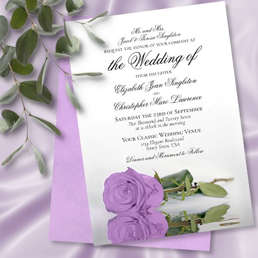 Invitation Élégant Lilac violet Rose Mariage officiel