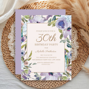 Invitation Élégant lilas violet floral verdure 30e anniversai