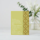 Invitation Elegant Lime & Gold Mariage damassé (Debout devant)