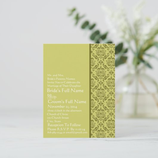 Invitation Elegant Lime Mariage damassé (Debout devant)