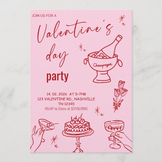 Invitation Elegant Line Art Valentine’s Day Party (Devant)