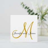 Invitation Elegant Linen Monogram Wedding Gold (Debout devant)