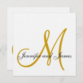 Invitation Elegant Linen Monogram Wedding Gold (Devant / Derrière)
