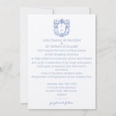 Invitation Elégant Linge Bleu Crest Monogramme Mariage (Devant)