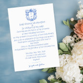 Invitation Elégant Linge Bleu Crest Monogramme Mariage