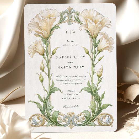 Invitation Elégant Lisianthus Art Nouveau Mariage
