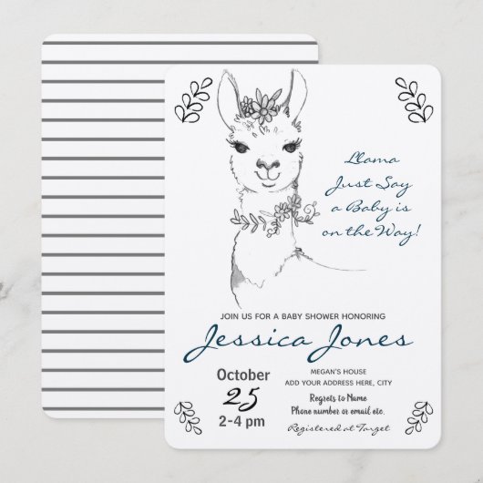 Invitation Élégant Llama Girl Baby shower rustique (Devant / Derrière)