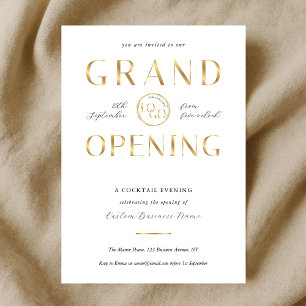 Invitation Élégant Logo Doré Affaires Grande Ouverture Modern