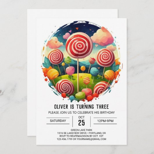 Invitation Élégant Lollipop éditable Anniversaire (Devant / Derrière)