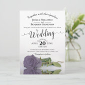 Invitation Élégant long Stemmed Dusty violet Mariage Rose (Debout devant)