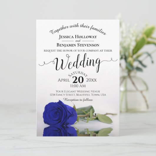 Invitation Élégant long Stemmed Royal Rose Mariage (Debout devant)