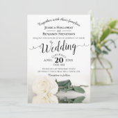 Invitation Élégant Long Stemmed White Rose Romantique Mariage (Debout devant)