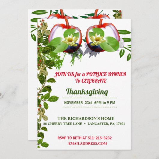 Invitation Élégant Lotus Blanc Citrouilles Dîner Thanksgiving (Devant / Derrière)