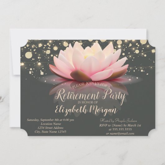 Invitation Élégant Lotus String Lights Dots Retraite Party (Devant)