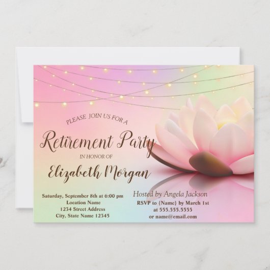 Invitation Élégant Lotus String Lights Retraite Party (Devant)