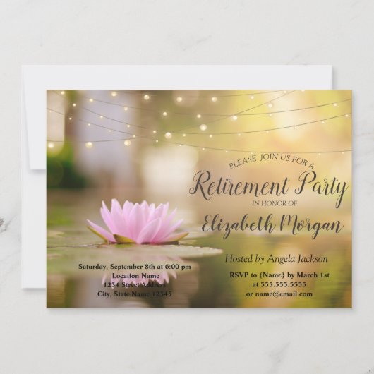 Invitation Élégant Lotus String Lights Retraite Party (Devant)