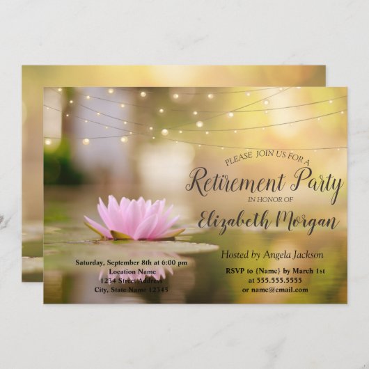 Invitation Élégant Lotus String Lights Retraite Party (Devant / Derrière)