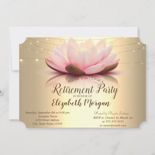 Invitation Élégant Lotus String Or Lights Retraite Party (Devant)