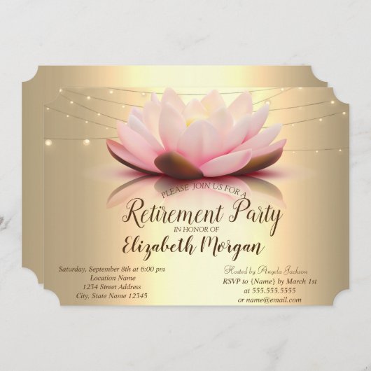 Invitation Élégant Lotus String Or Lights Retraite Party (Devant / Derrière)