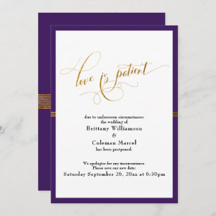 Invitation Elegant Love est Patient Purple & Gold Stripe Card