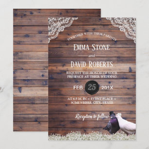 Invitation Élégant Lovebirds & Baby's Breath Mariage lacé