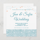 Invitation Élégant Luminaire À Cordes Avec Floral Bleu (Devant / Derrière)