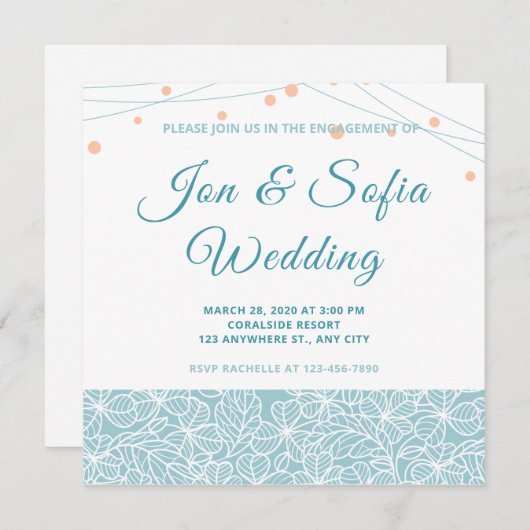 Invitation Élégant Luminaire À Cordes Avec Floral Bleu (Devant / Derrière)