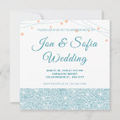 Invitation Élégant Luminaire À Cordes Avec Floral Bleu (Devant)