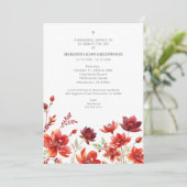 Invitation Elegant Lush Minimalist Floral In Dark Red Funeral (Debout devant)