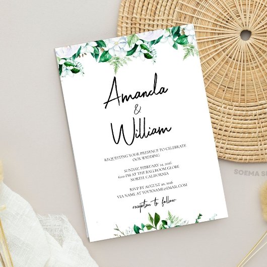 Invitation Elegant Lush White Floral and Greenery Wedding