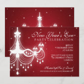 Invitation Élégant lustre de la Saint-Sylvestre Rouge (Devant / Derrière)
