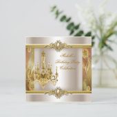 Invitation Elégant lustre de perle dorée à la crème d'anniver (Debout devant)